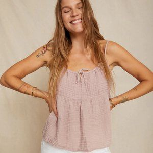 AMO Shirred Gauze Camisole Blouse Top - Medium - Rose